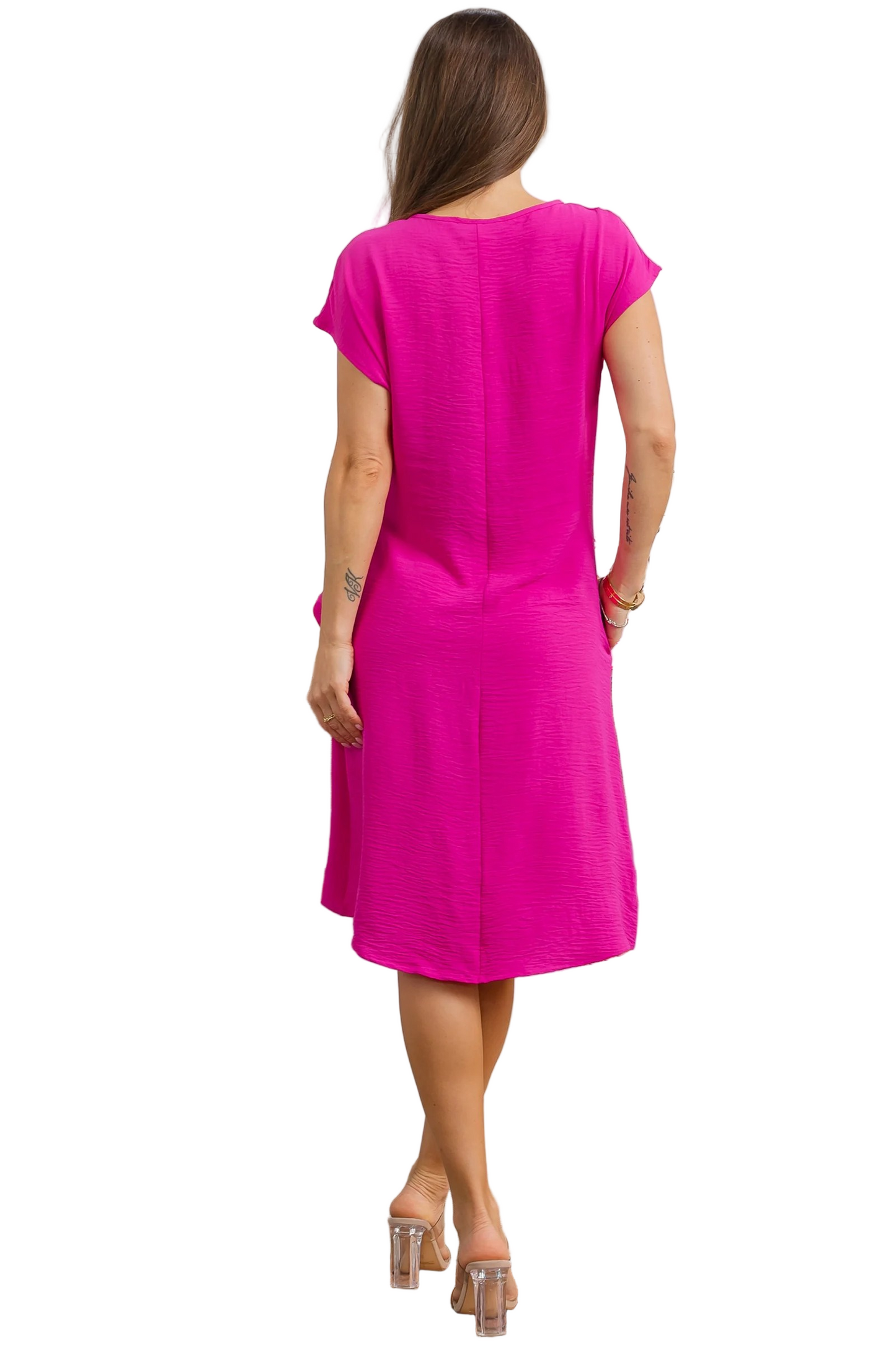 Side Tie Cap Sleeve Dress Fuchsia