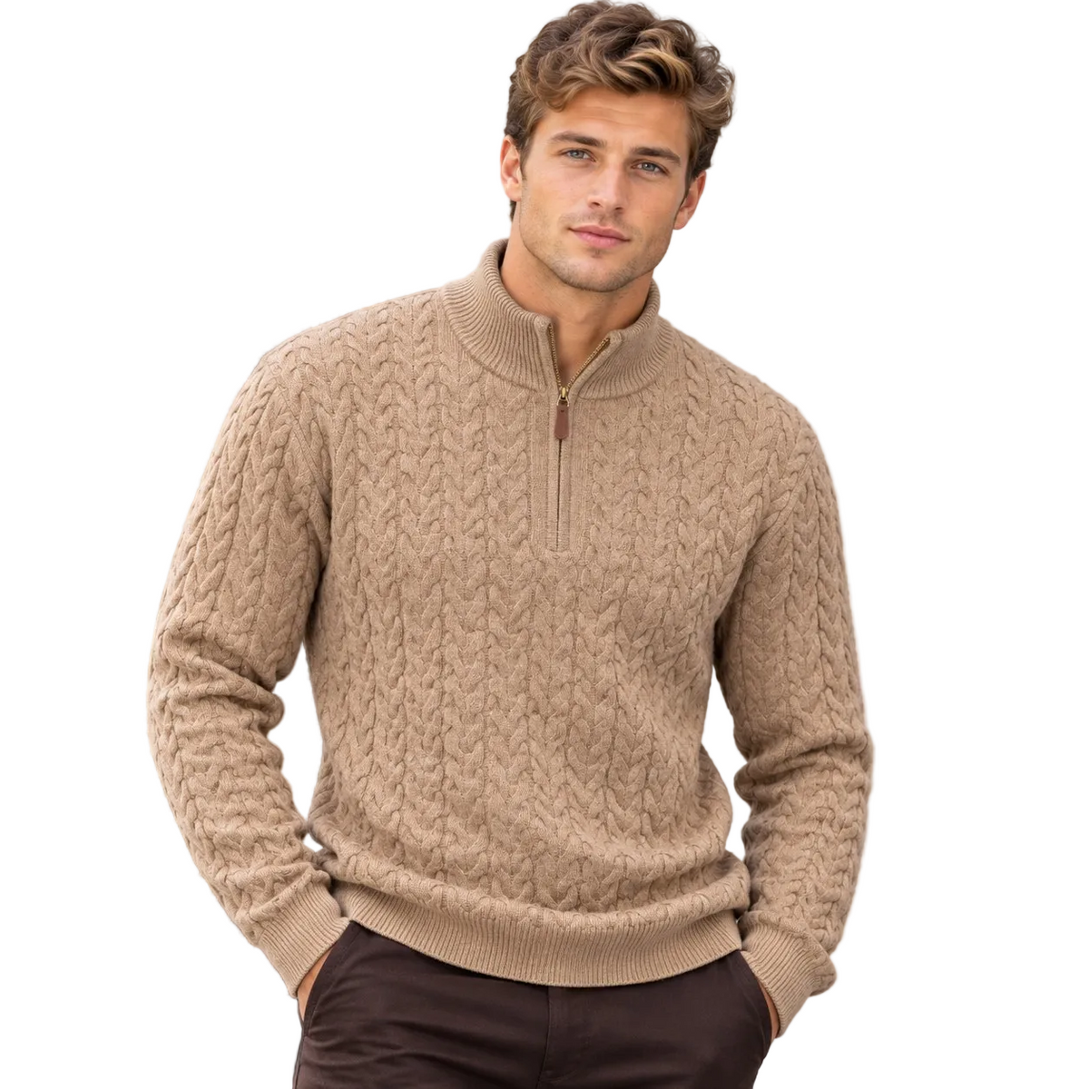 Montique Quarter Zip Sweater SW-103 Beige