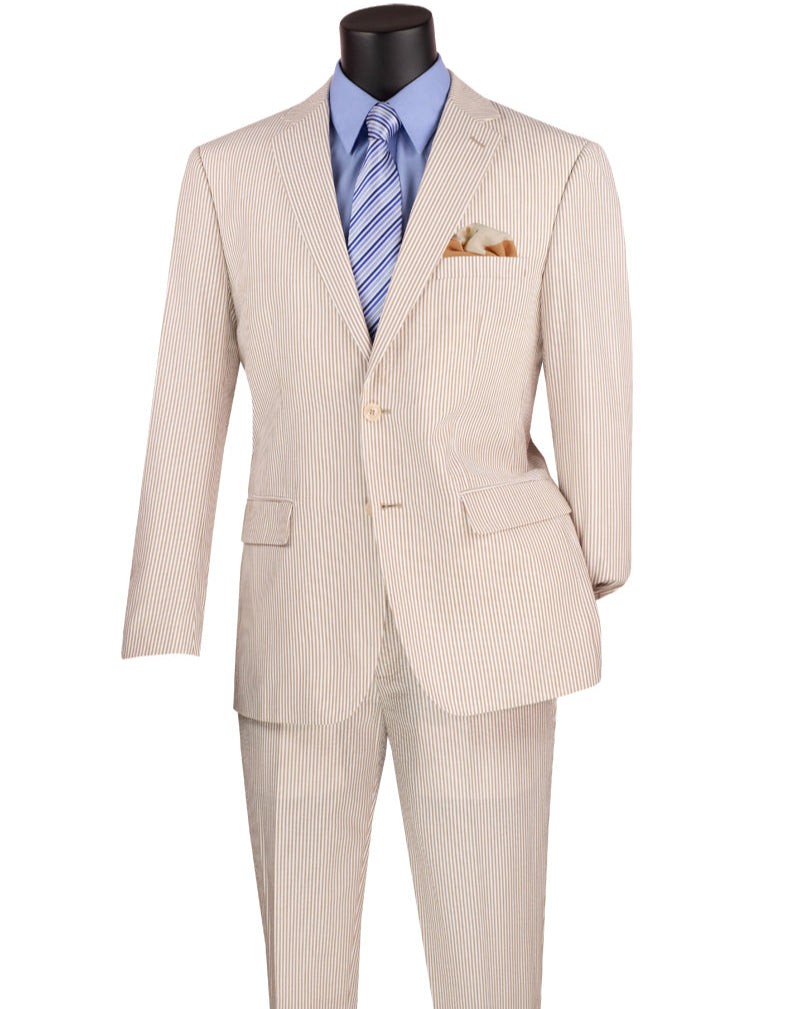 Vinci Modern Fit 2 PCS Seersucker Suit MSS-1 Tan