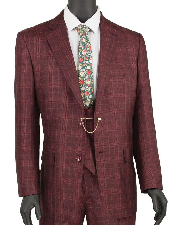 Vinci Executive 3PCS Suit V2RW-7 Burgundy