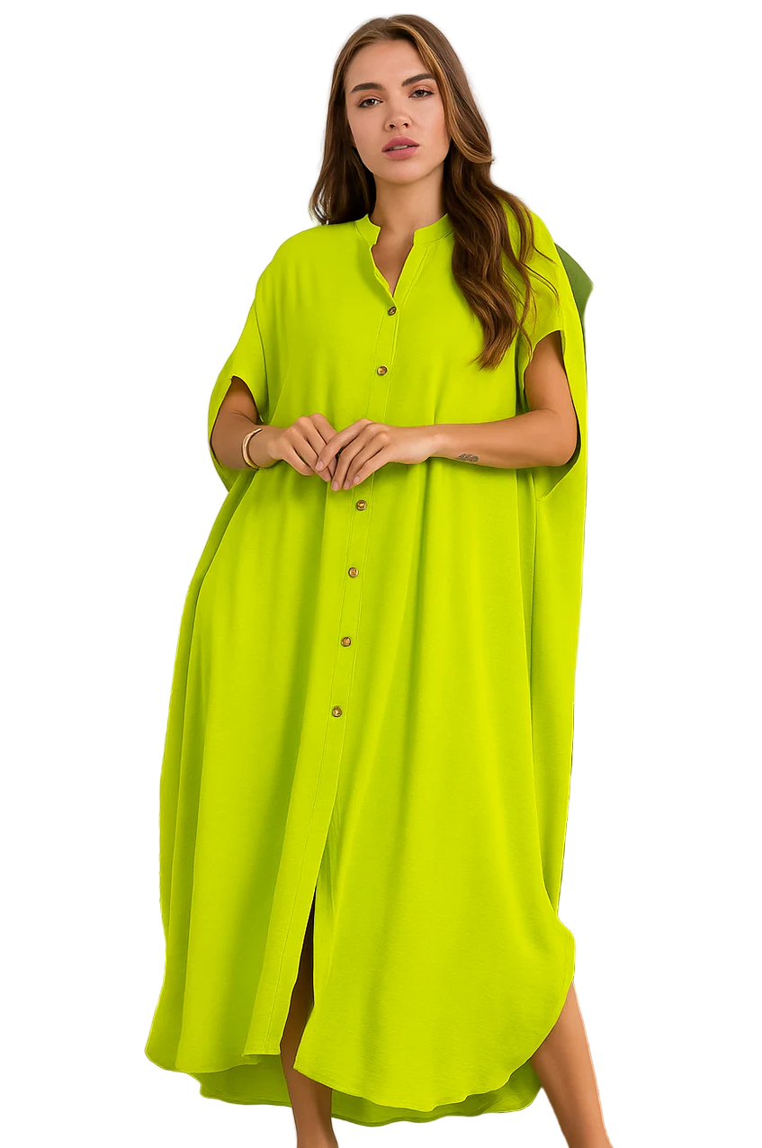 Oversized Button Down Dress Chartreuse