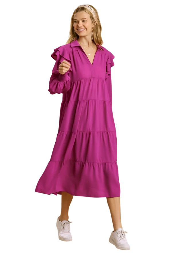 Umgee V-Neck Maxi Dress Magenta