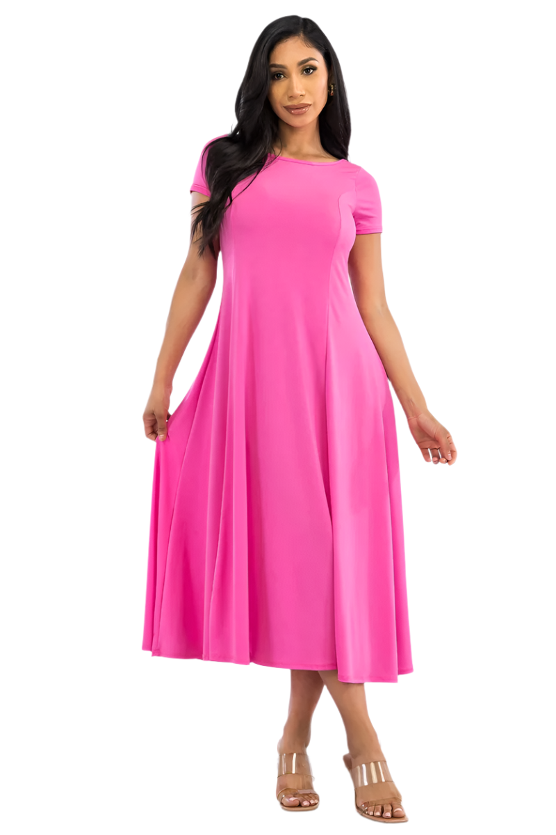 Cap Sleeve Fuchsia Maxi Dress