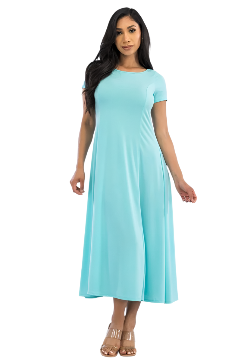 Cap Sleeve Aqua Maxi Dress