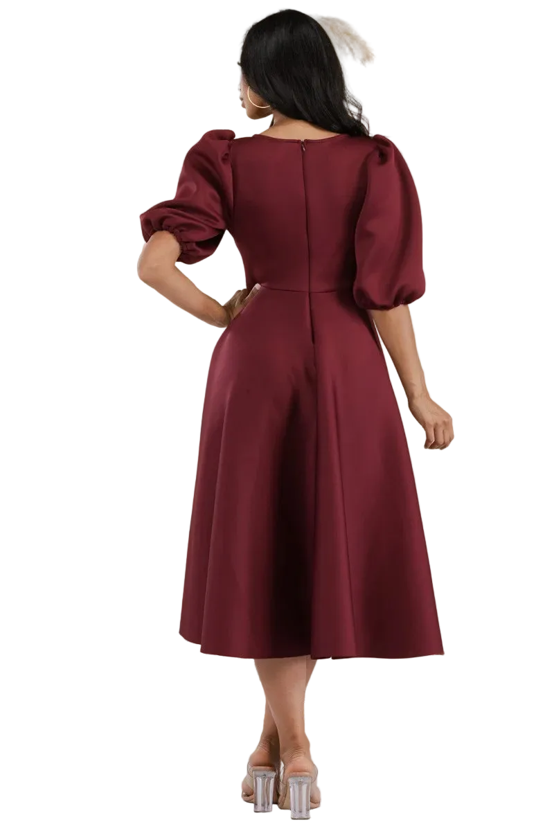 Puff Sleeve Dress Burgundy
