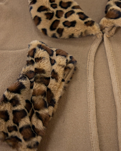 Fur Neck Khaki Leopard Cape