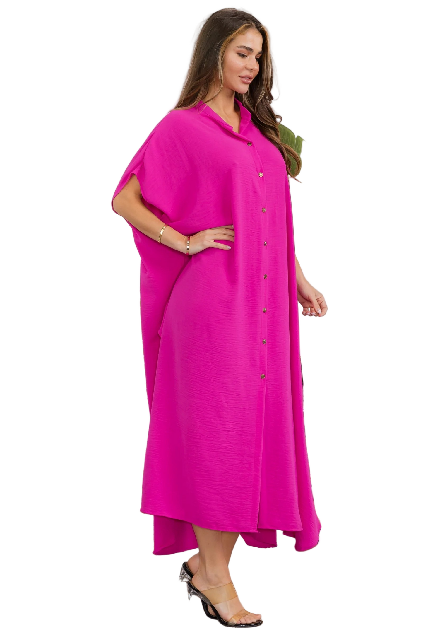 Oversized Button Down Dress Fuchsia