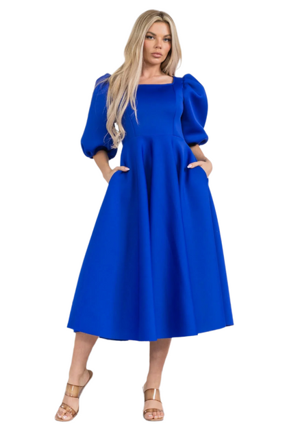 Puff Sleeve Dress Royal Blue