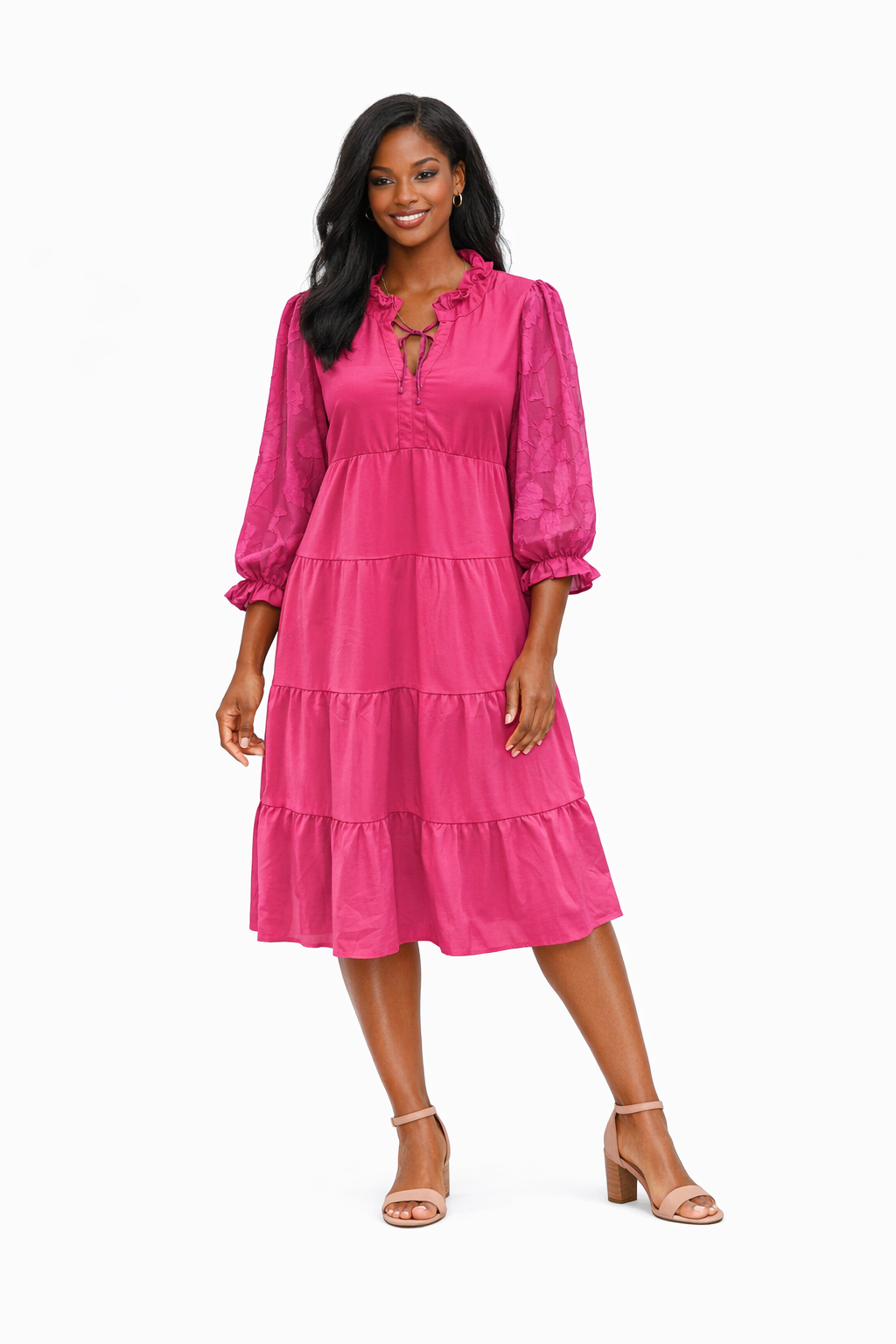 Umgee Ruffle Split Neck Magenta