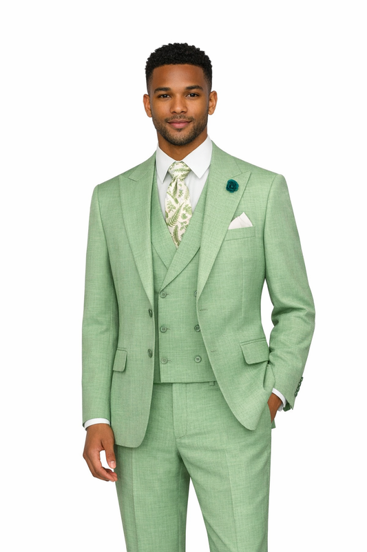 Vinci Modern Fit 3PC Suit MV2K-2 Light Green