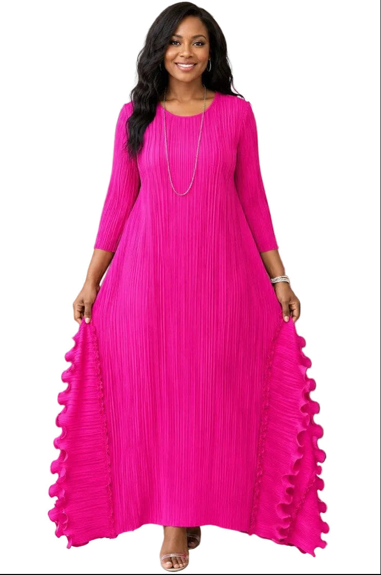 DC54 Pleated Ruffle Dress Fuchsia - OS