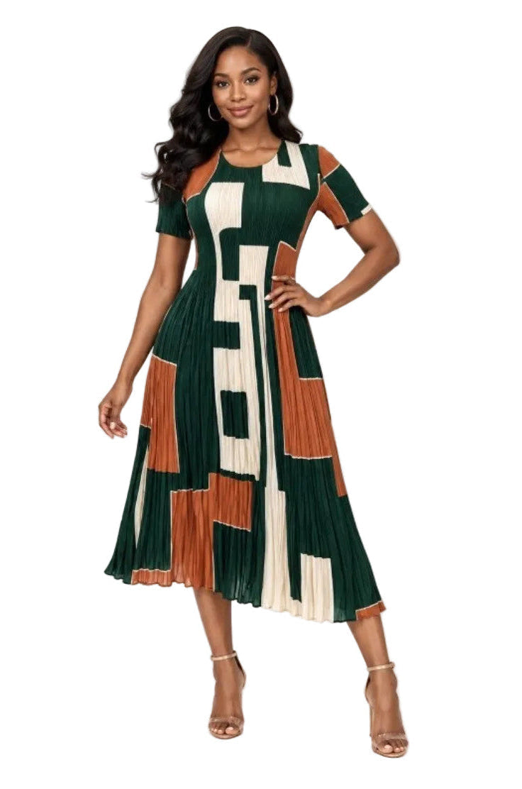 DC73   Short Sleeve Pleated Dress OS