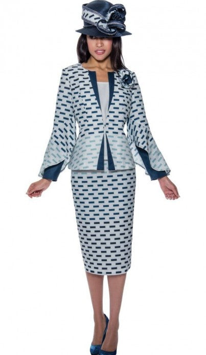 GMI Navy/White 3PC Skirt Suit G9813
