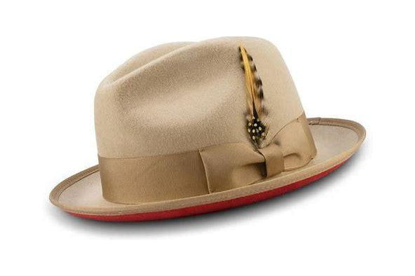 Montique H-75 Fedora Hat Tan with Red Bottom