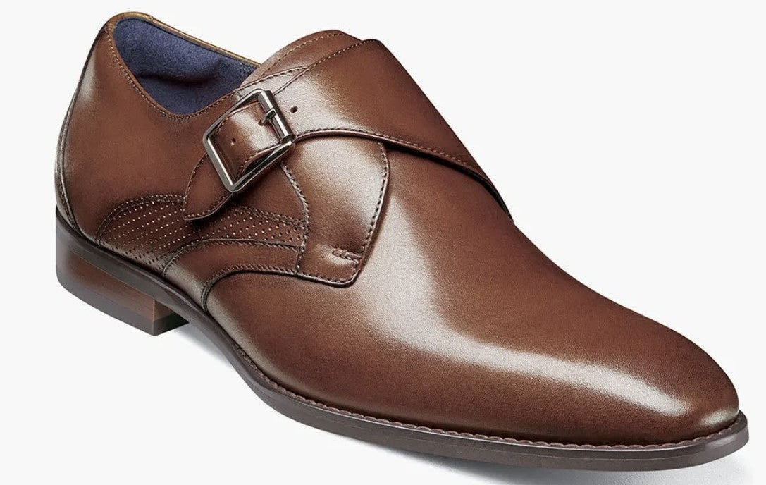 Stacy Adams Karcher Plain Toe Monk Strap 25590 Cognac