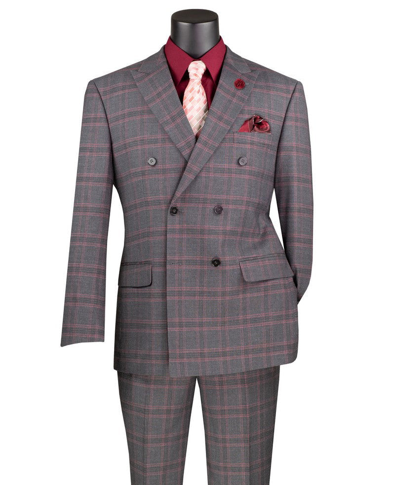 Vinci Modern Fit Double Breasted Charcoal/Red MDW-2
