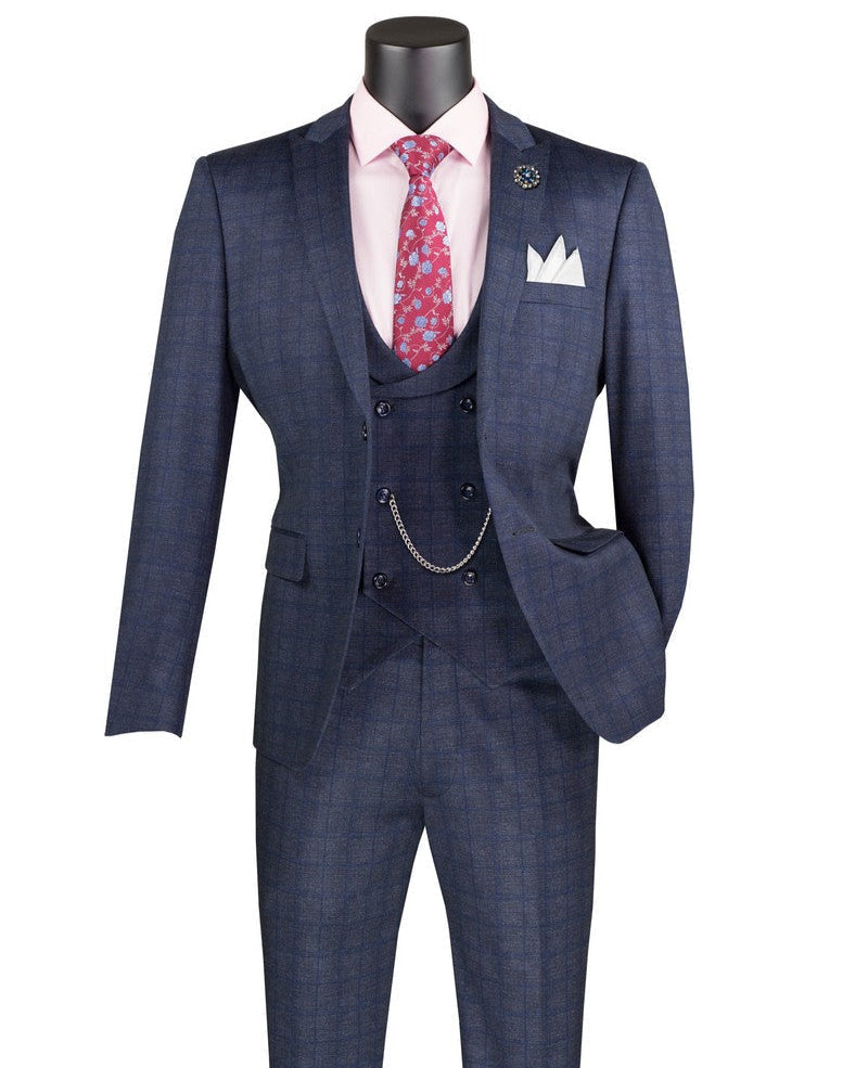 Vinci Slim Fit 3 PC Suit SV2W-8 Navy