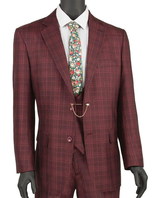 Vinci Executive 3PCS Suit V2RW-7 Burgundy