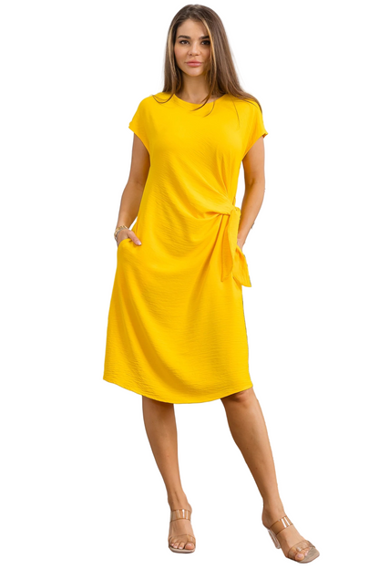 Side Tie Cap Sleeve Dress Yellow