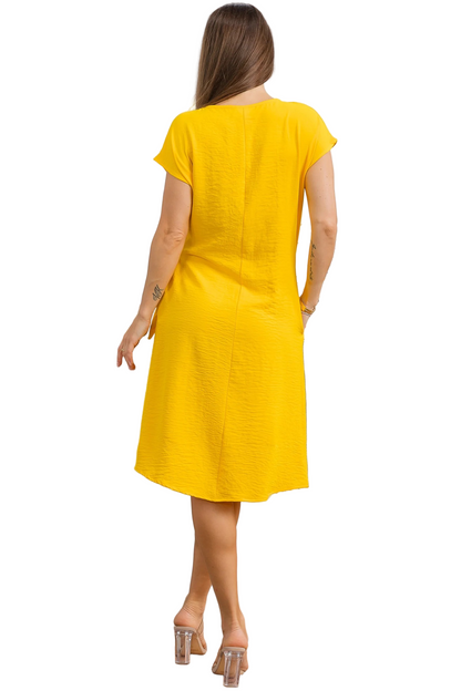 Side Tie Cap Sleeve Dress Yellow