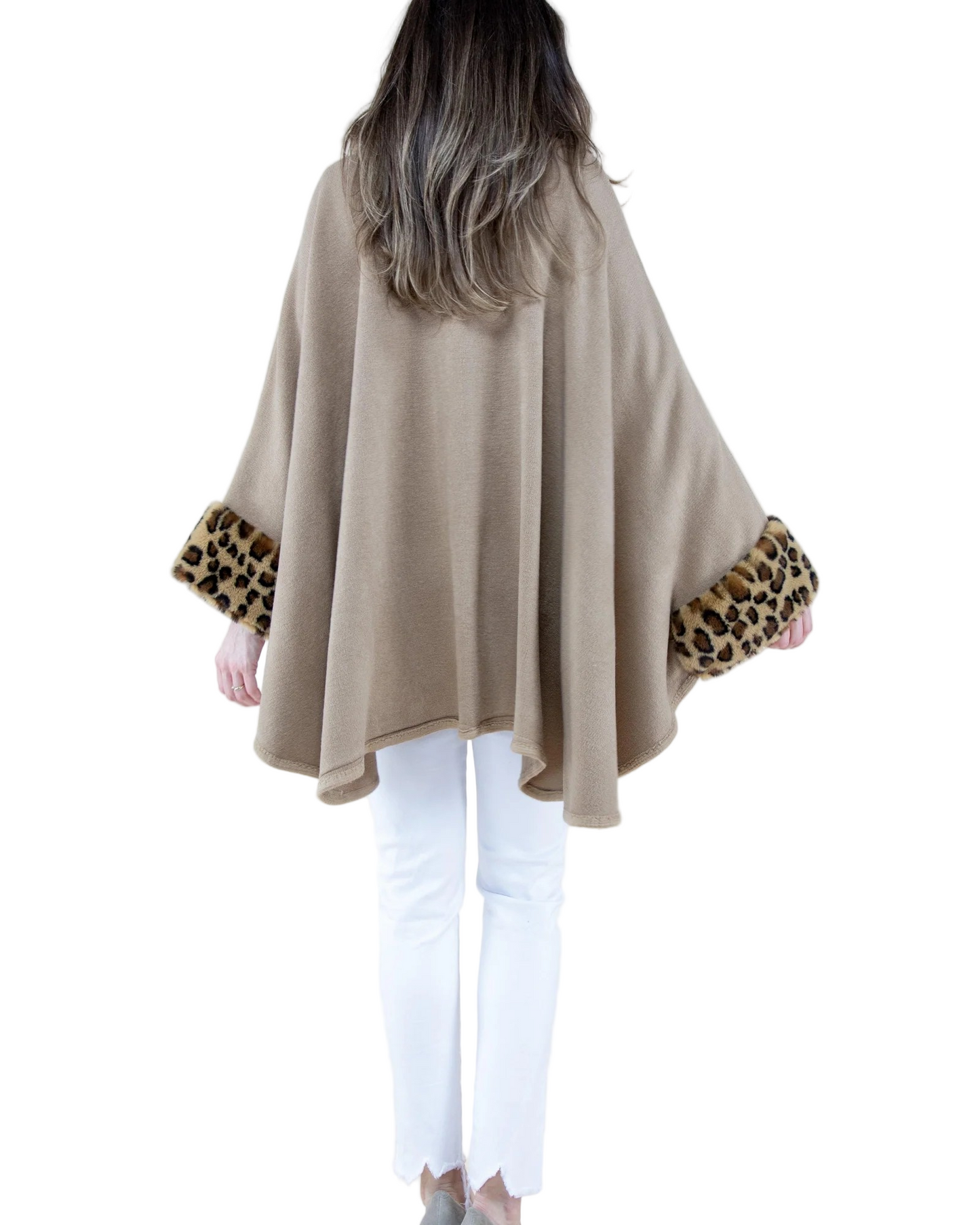 Fur Neck Khaki Leopard Cape