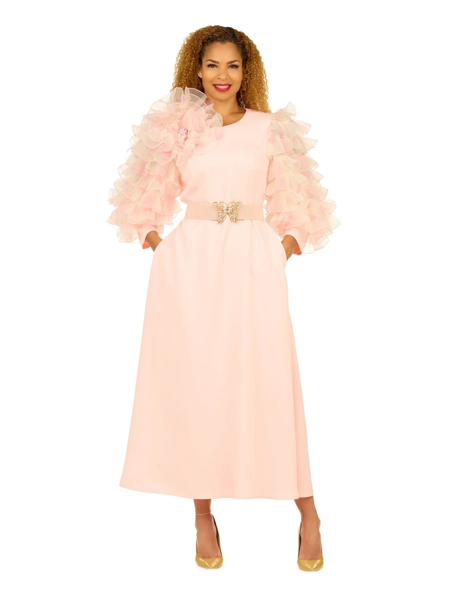 Giovanna Ruffle Sleeve Dress D1677 Peach