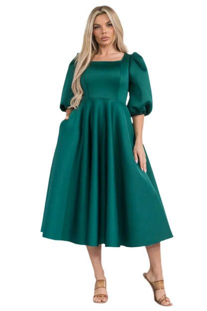 Puff Sleeve Dress Hunter Green