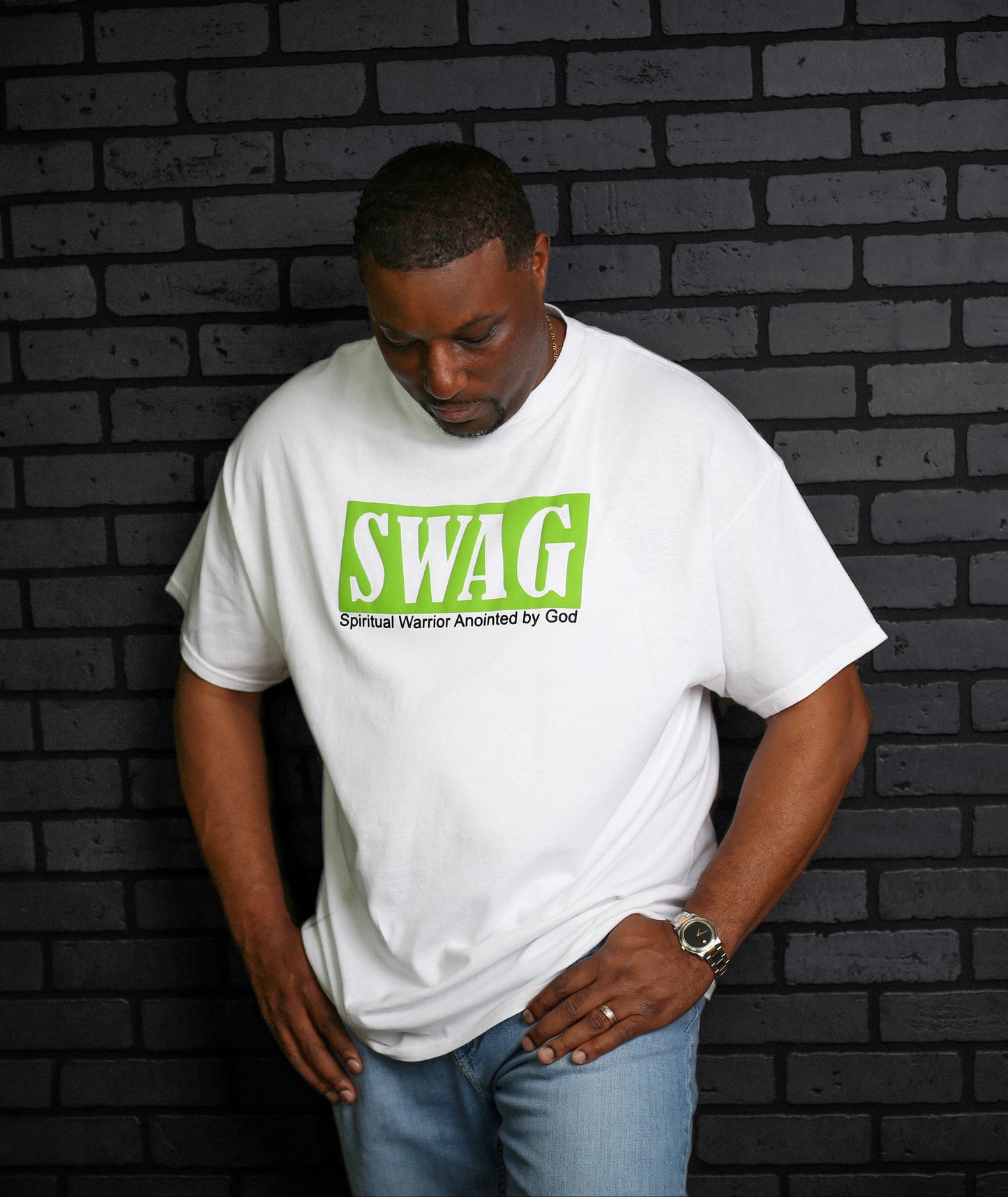 Swag Tee (White/Green Puff)