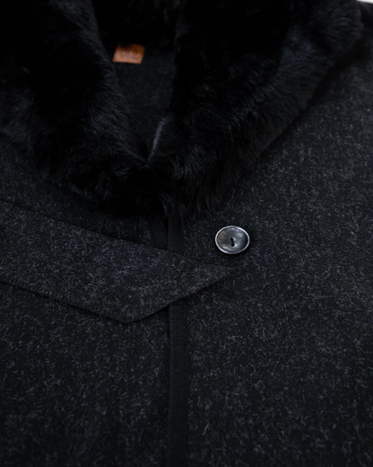 Puffy Fur Shawl Cape W/Belt Black
