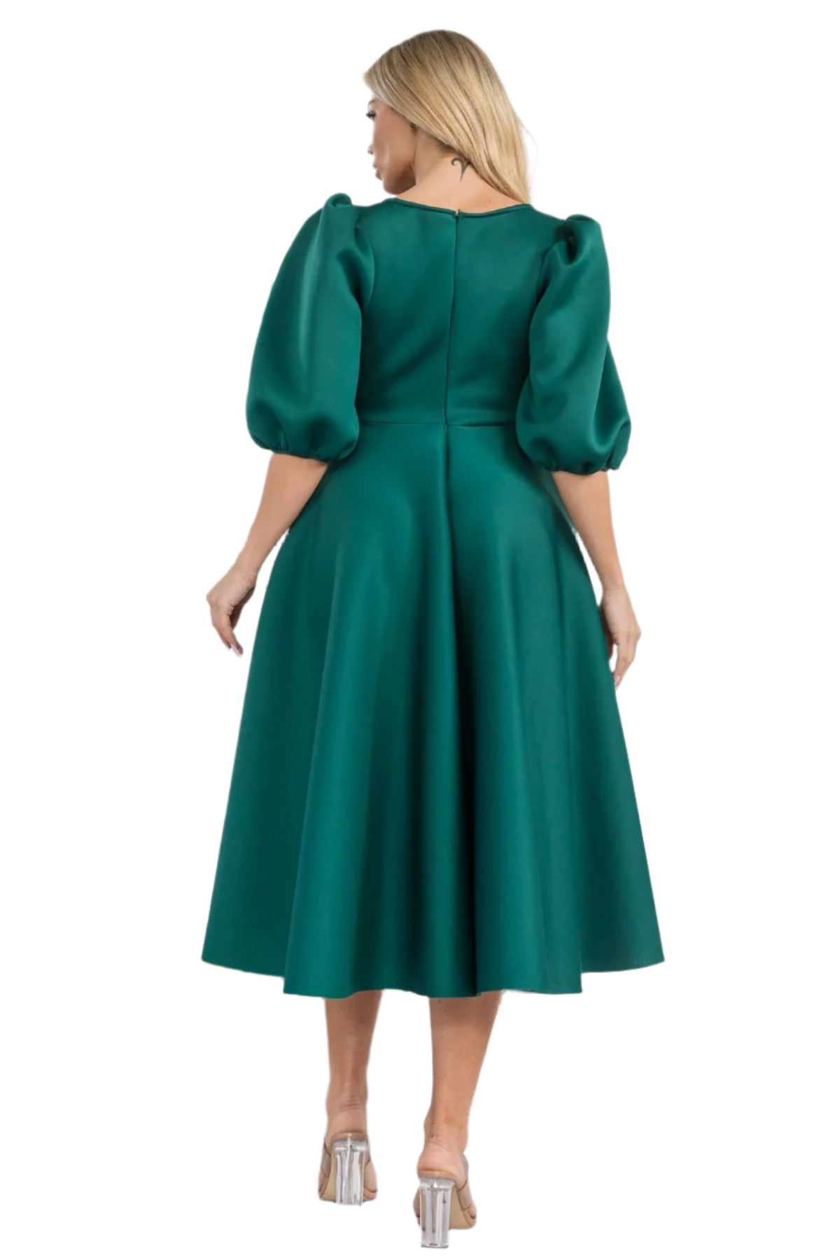 Puff Sleeve Dress Hunter Green