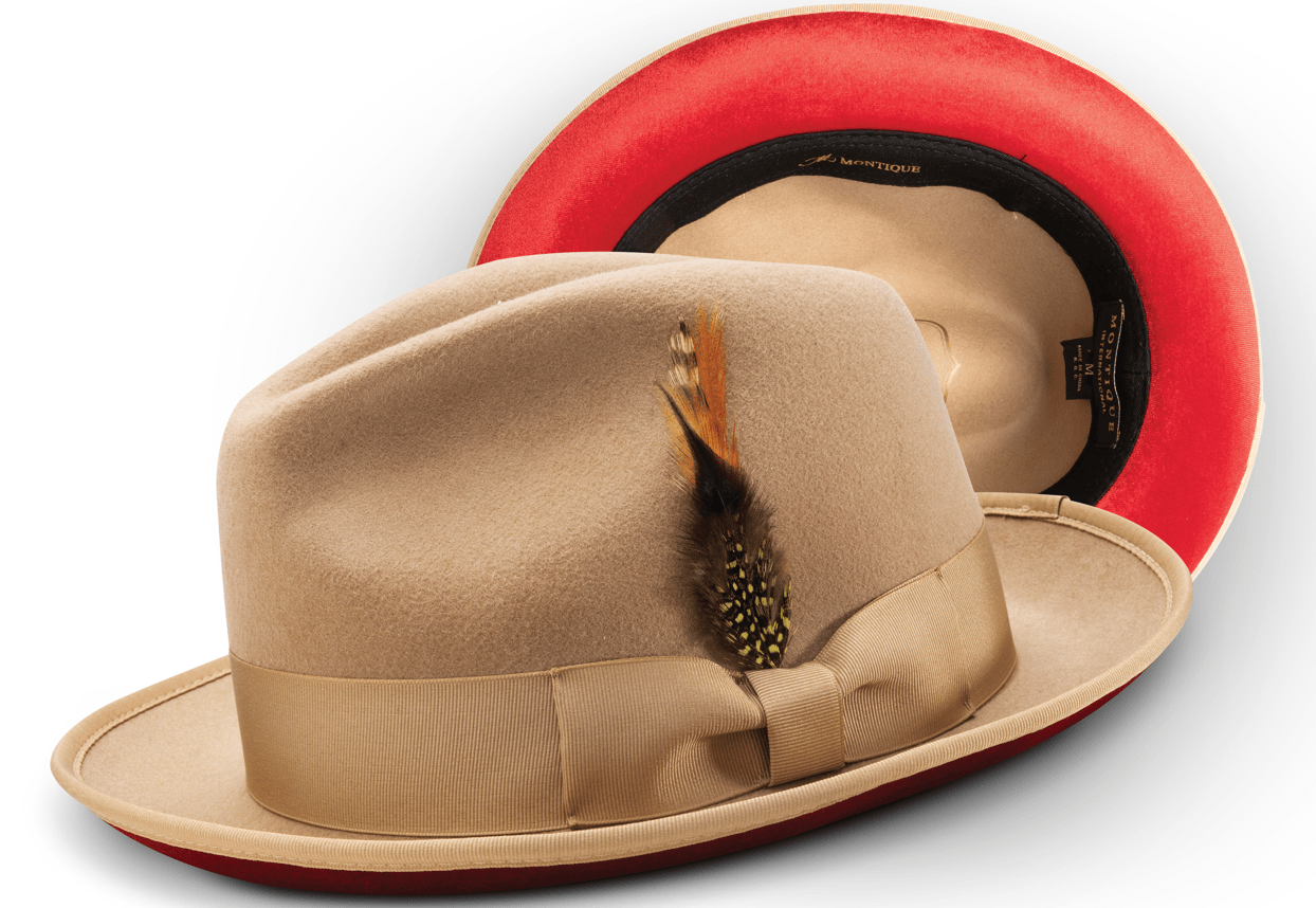 Montique H-75 Fedora Hat Tan with Red Bottom