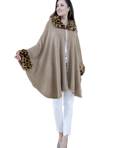 Fur Neck Khaki Leopard Cape